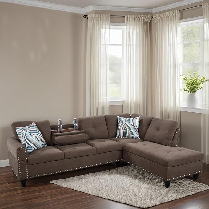 L-Shaped Sectional Sofa Modern Sectional Couches Home Sofas for Living Room with Movable Chaise Modular Living Room Sets Furniture for Apartment Bedroom &amp Office Brown