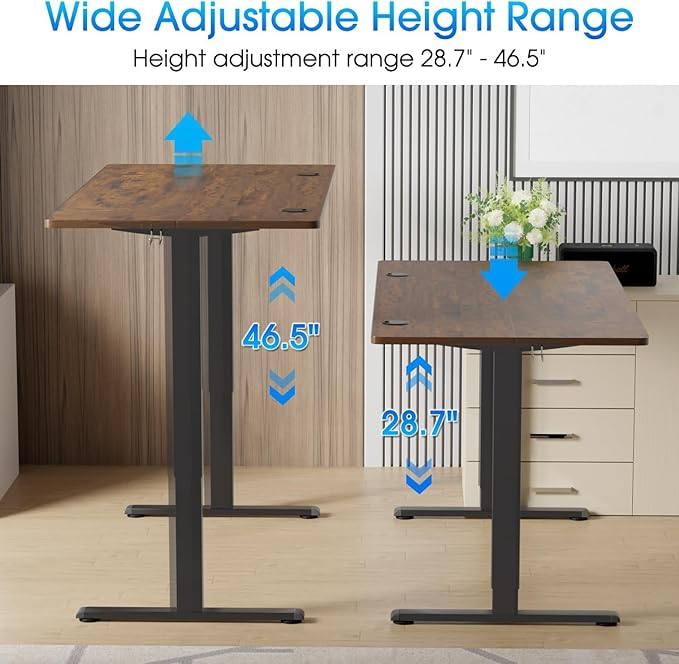 Electric Standing Desk Adjustable Height 48 x 24 Ergonomic Computer Desk Stand Up Desk Sit Stand Home Office Desk Computer Work Table Brown