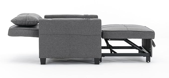 Modern Convertible Sleeper Sofa Bed 3-in-1 Adjustable Futon Couch with Storage &amp Removable Armrests for Apartment Studio Office Small Spaces (Grey)