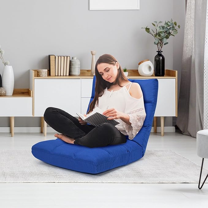 ERGOMASTER Floor Chair with Back Support Adjustable Folding Gaming Chair - 14-Position Cushioned Lazy Sofa for TV Reading Meditating Video Gaming - 264 lbs Capacity