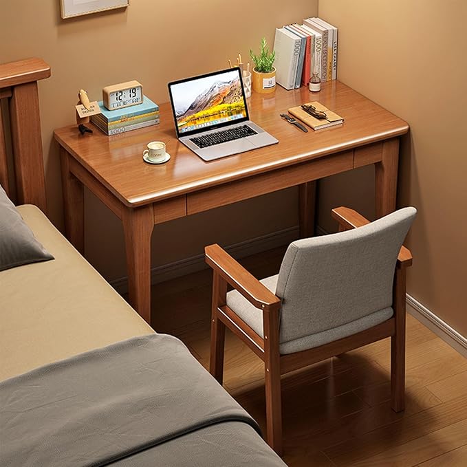 Solid Wood Computer Desk with DrawersMid-Century Modern Home Office DeskWooden Writing DeskSimple Study Table Laptop Desk Workstation for Bedroom(60x40x75cm(24x16x30inch) A)