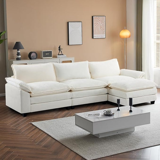 VINGLI Convertible Modular Sectional Sofa for Living Room with Deep Seat &amp Movable 2-Layer Ottoman L-Shape Cloud Sofa Bed with Chaise &amp Armrests Oversized 3-Seater Sleeper Couch Chenille C