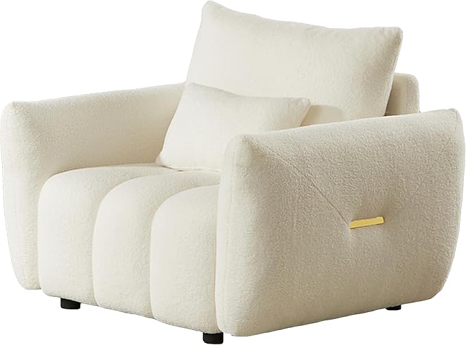 Modern Accent Chair with One Pillow 35.24'' Teddy Fabric Upholstered Sofa with Solid Wood Frame Single Sofa Lounge Chair for Apartment Office Living Room (Beige * Pillow98)