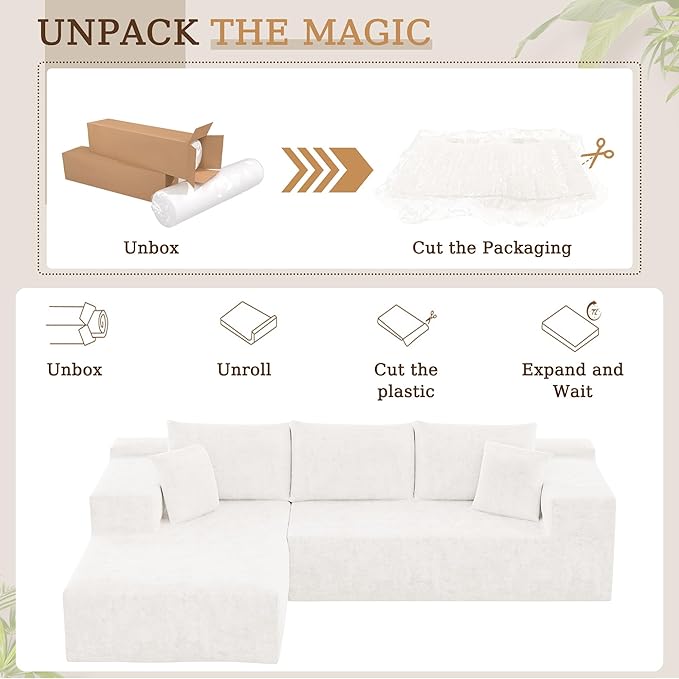 YESHOMY Boneless Couches for Living Room 108 Sectional Modular Sectional Sofa with Deep Seat Cloud Comfy Couch with L-Shape Chaise Easy Assembly (Chenille Pearl Cream)