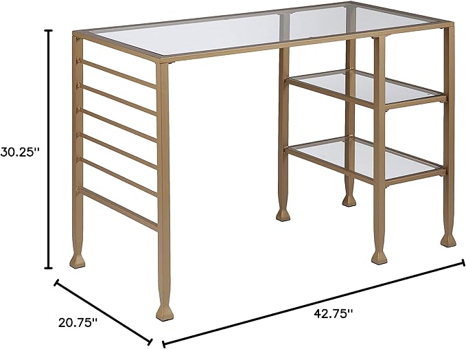 SEI Furniture Jaymes Gold Metal/Glass Writing Desk Soft Gold