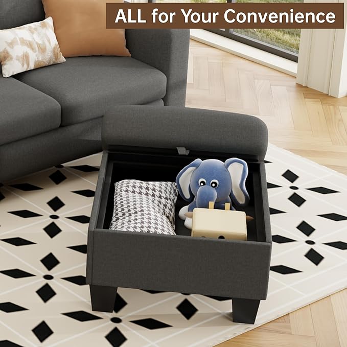 ZeeFu Sectional Sofa Couch with Storage Ottoman 78 L Shaped Modular 3 Seater Couches for Living Room Modern Linen Fabric Set for Small Space Apartment Office