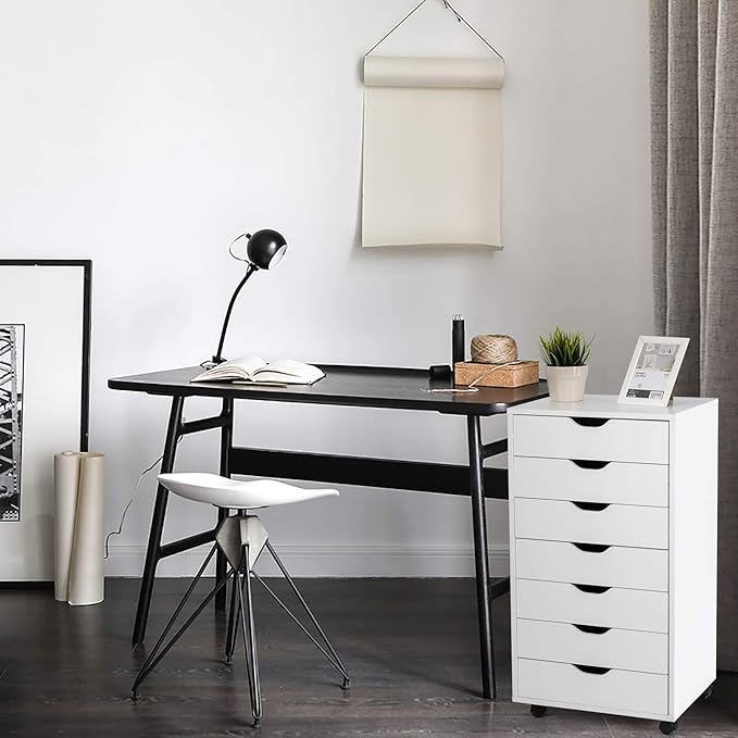7 Drawers Filing Cabinet Vertical File Cabinet for Home Office Mobile Under Desk Office Storage Cabinets with Wheels (White 7 Drawers)