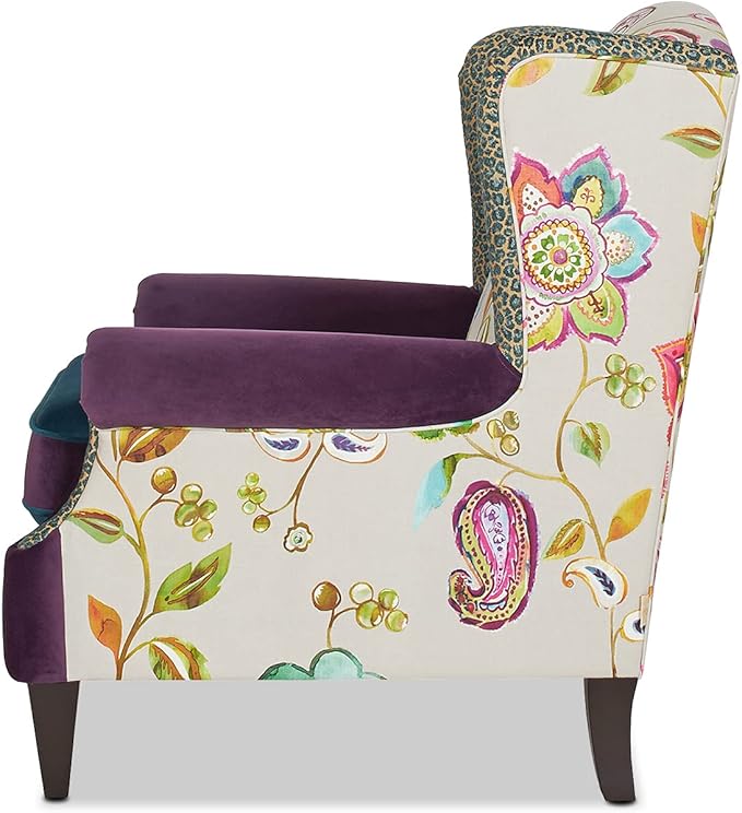 Jennifer Taylor J T Home Ayla Boho Chic Wingback Accent Arm Chair Floral &amp Leopard Blue-Teal &amp Purple Velvet