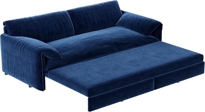 66‘’ Velvet Queen Pull Out Sofa Bed 3-in-1 Convertible Sleeper Sofa Couch with Armrest for Living Room Apartment Blue