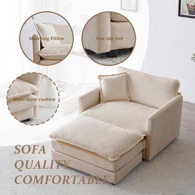 SoarFlash Chenille Sectional Sofa Comfy Modular Single Sofa with Ottoman Modern Recliner Deep Seat Sofa Set for Living RoomLight Coffee