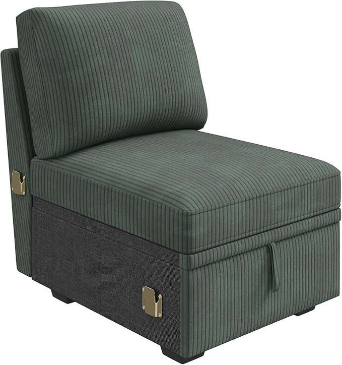 HONBAY Single Seat for Modular Sectional Sofa Customizable Armless Chair for Sectional Sleeper Sofa Velvet Green