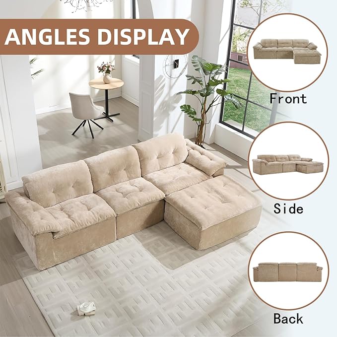 157 Cloud Sectional Couch Deep Seat Boneless Sofa for Living Room with U-Shaped Chaise Comfy Chenille Modular Sofa No Assembly Required (Coffee 118 L Shape with Left Facing Chaise)