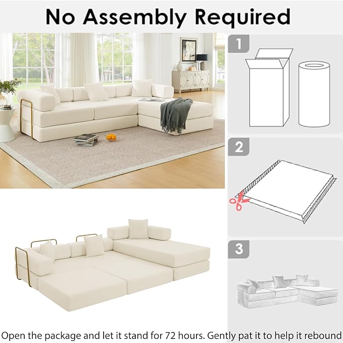 108 Modular Sectional SofaFuton Convertible Sofa BedOversized Corduroy Boneless Couch for Living RoomFloor Loveseat Sleeper with Pull Out BedFree CombinationNo Assembly Required (Beige)
