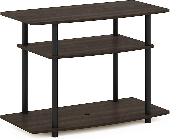 Furinno Turn-N-Tube No Tools 3-Tier Entertainment Center TV Stand for TV up to 32 Inch Plastic Round Tubes Dark Brown/Black