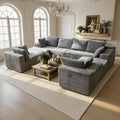 139'' U Shaped Sectional Couches for Living Room 8 Seater Faux Fur Modular Boneless Cloud Sofa with Chaise Lounges 4-in-1 Flexible Combination Deep Seat Corner Large CouchNo Assembly Light Grey