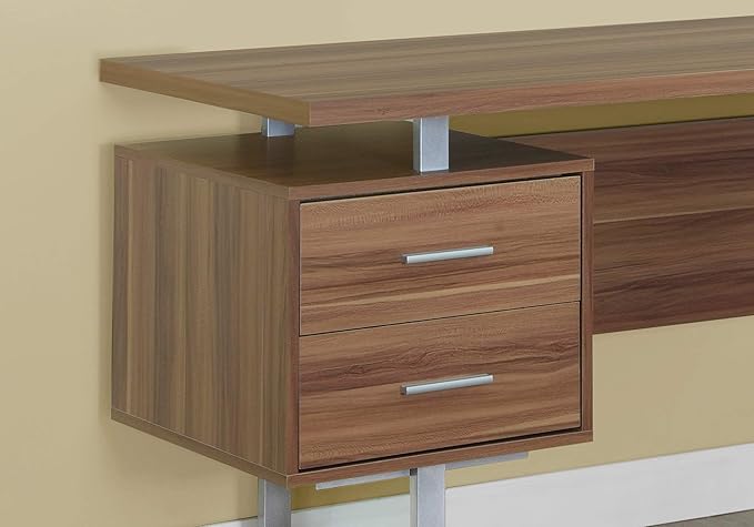 BOWERY HILL Computer Desk 60 W x 24 D x 30 H Walnut Finish Metal Legs 2 Drawers and File Drawer Floating Top Design Modern Home Office Desk for Laptop and Writing