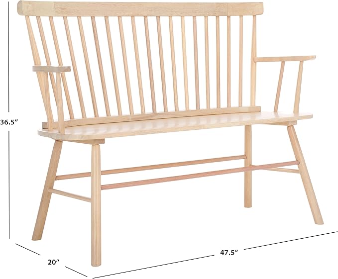 SAFAVIEH Home Collection Addison Farmhouse White Wash Solid Wood Windsor Spindle Loveseat Bench
