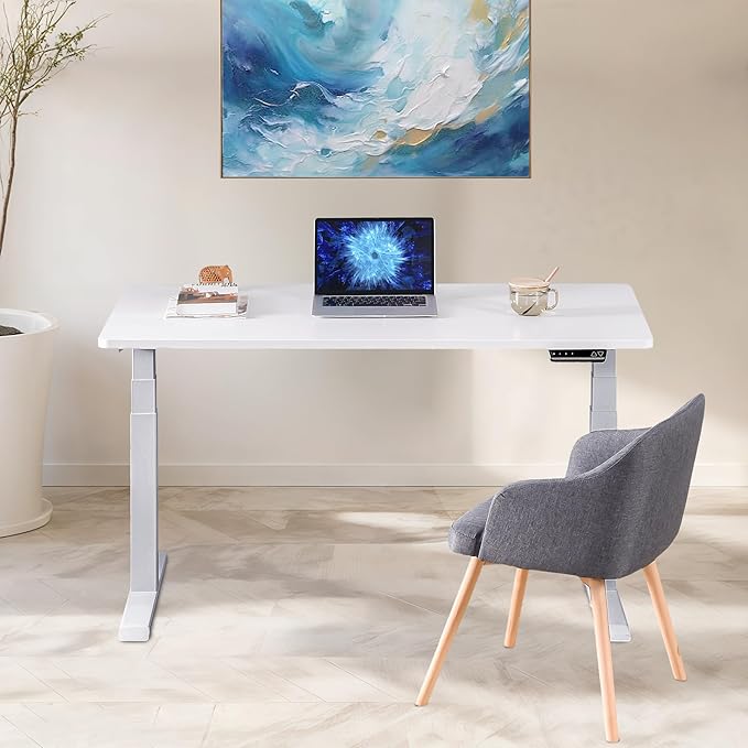 Fromann Dual Motor Standing Desk Frame 3 Tier Legs Sit Stand up Electric Height Adjustable Desk Base for Home and Office (Grey)