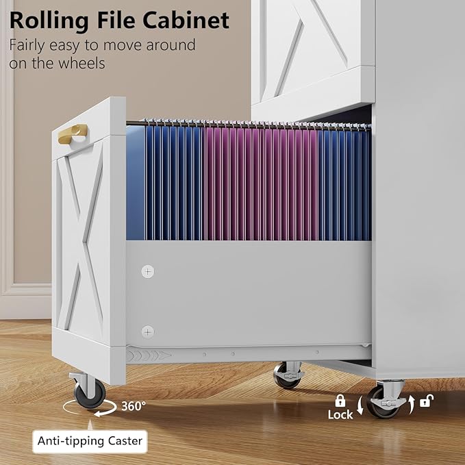 Vabches Farmhouse File Cabinet with 2 Drawers Modern White