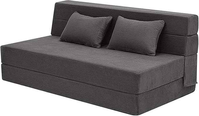 MeMoreCool Boneless Folding Sofa Bed Queen Corduroy Convertible Sleeper Chair Foldable Foam Mattress Chair Comfy Fold‑Out Futon Couch Bed Large Floor Sofa Couch for Living‑Room Guest