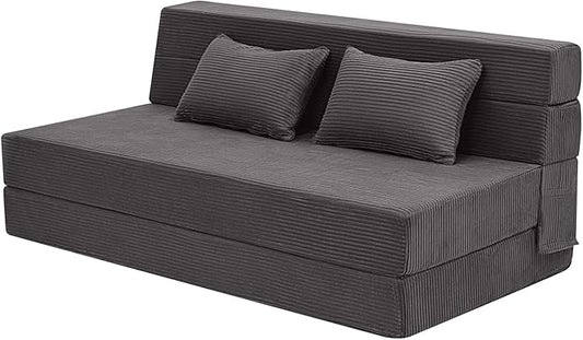 MeMoreCool Boneless Folding Sofa Bed Queen Corduroy Convertible Sleeper Chair Foldable Foam Mattress Chair Comfy Fold‑Out Futon Couch Bed Large Floor Sofa Couch for Living‑Room Guest