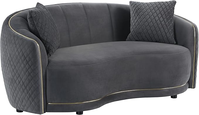 Coaster Home Furnishings - Brookside - Velvet &amp Engineered Wood - Curved Loveseat with Gold Trim and Channel Tufted Back - Living Room - Dark Gray - 504845