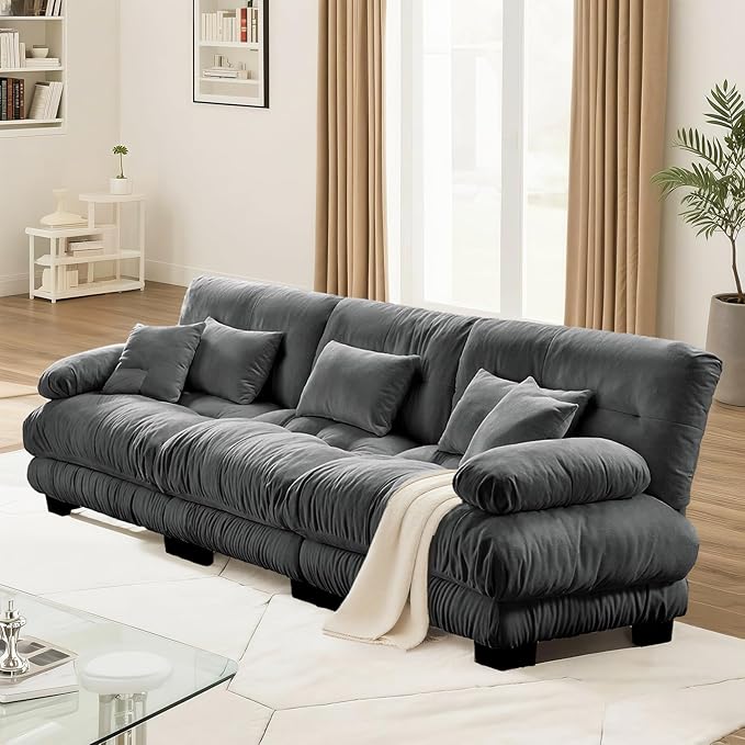 133.8 Oversized Modular Sofa 3-Seater-Cloud Sleeper Design Plush Cushions &amp Pillows for Living Room Home Theater ApartmentChenille Fabric（Grey）