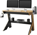 Techni Mobili Home Office Computer Writing Desk Workstation with Two Cupholders and a Headphone Hook- Pine