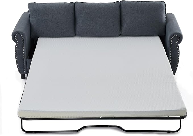 Pull Out Sofa Bed Queen Size Sleeper Sofa with Memory Foam Mattress 3 in 1 Convertible Pullout Couch Bed 3-Seater Comfy Upholstered Loveseat Sofas for Living Room Guest Room RV (Grey Linen)
