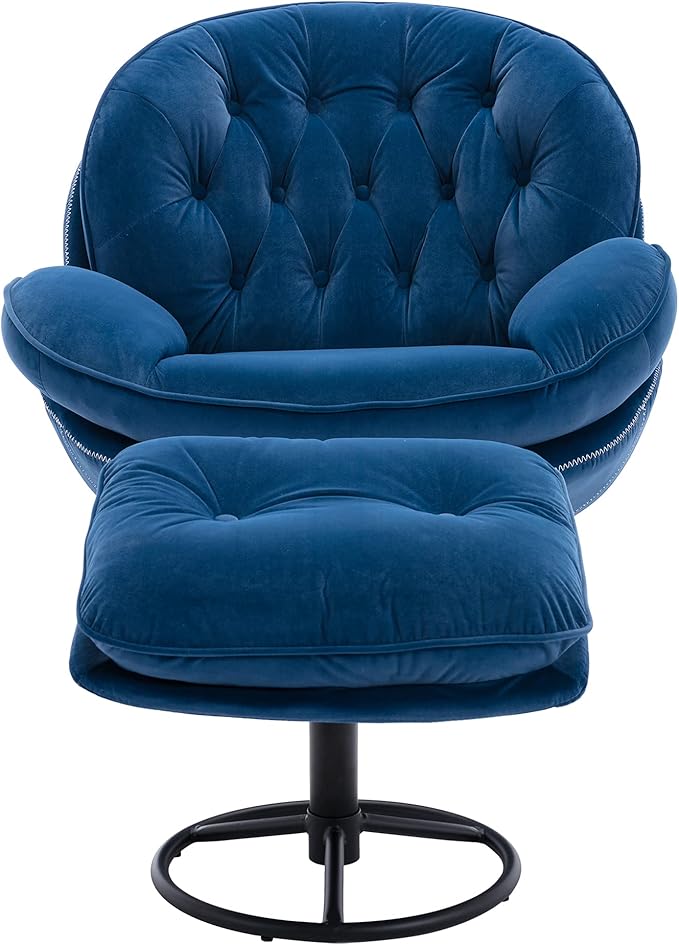 Generic Accent Chair TV Chair Living Room Chair with Ottoman Blue
