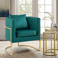 Modern Velvet Barrel Armchair with Lumbar Pillow Mid-Century Upholstered Accent Chair for Living Room Bedroom Single Sofa Club Reception Chair with Golden Metal Legs Green