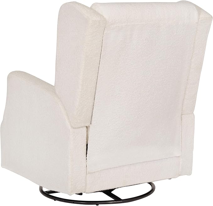 Flash Furniture Omma Swivel Glider Rocking Recliner Manual Wingback Recliner with 360 Degree Swivel for Living Room Bedroom or Nursery Upholstered Off-White Boucle