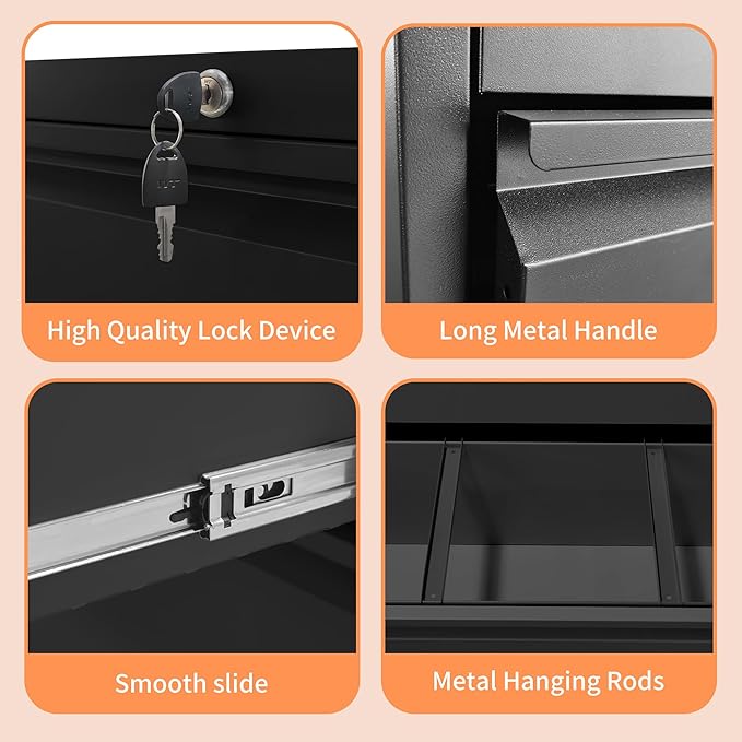 5 Drawer Small File Cabinet with Lock Under Desk Locking Storage Cabinet Organizer Filing Cabinets for Home OfficeBlack