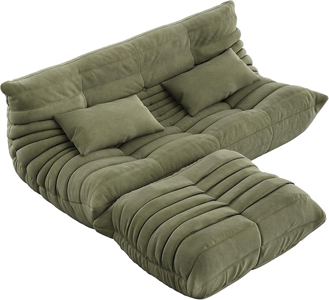 IDEALHOUSE 69 Inch Teddy SofaLoveseat Bean Bag Couch with Deep SeatUpholstered Couches for Living RoomBedroomApartment Green