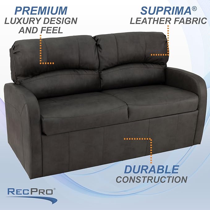 RecPro Charles 65 Jack Knife RV Sleeper Sofa with Arms | RV Furniture | Zero Wall Hugger (Gunmetal)