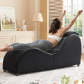 BALUS 60'' Yoga Chairs Curved Chaise Lounge Chair for Adults Stretching Exercising Relaxing Ergonomically Designed Yoga Sofa Lounges Chair with Head Cushion for Living Room Bedroom Black