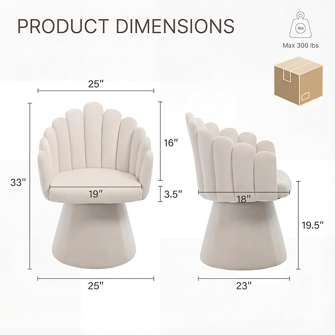 Modern 360 Degree Swivel Accent Chairs Set of 2 Barrel Living Room Chair with Curve Back and Armrest Comfy Round Vanity Chair Reading Armchair Single Sofa for Bedroom/Waiting Room Beige
