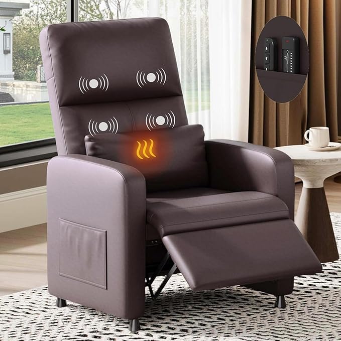 Power Recliner Chair Adjustable Electric Recliner Chair with Tall Back &amp Overstuffed Padding PU Leather Single Sofa with 2 Side Pockets &amp USB Port Home Theater Seating for Living Room Brow