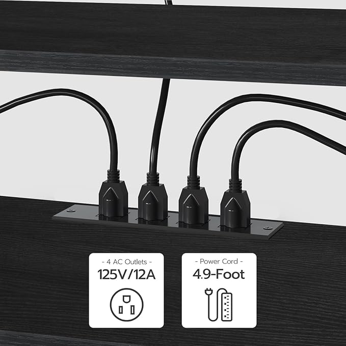 HOOBRO TV Stand with Power Outlets to 75 Inches TV Console Table with Open Storage Shelves Cabinet Industrial Media Entertainment Center for Living Room Bedroom Black BB60DS01