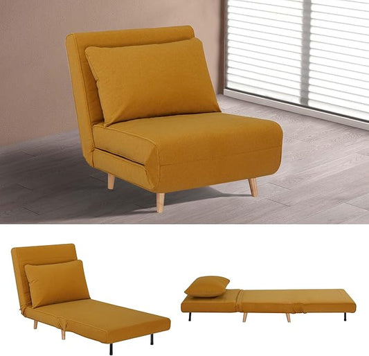 31 Convertible Sleeper Chair 3-in-1 Foldable Chair Bed with Pillow 3-Position Adjustable Backrest Single Sofa Bed for Apartment Office Orange Brown