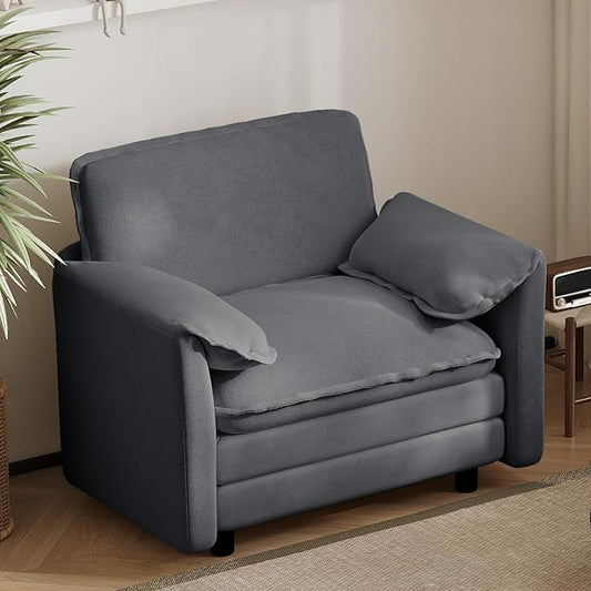 43 Oversized Chenille Single Sofa Chair Deep Seat Chaise Lounge Chair Upholstered Armchair Modern Accent Chairs for Living Room Bedroom Office Apartment Grey