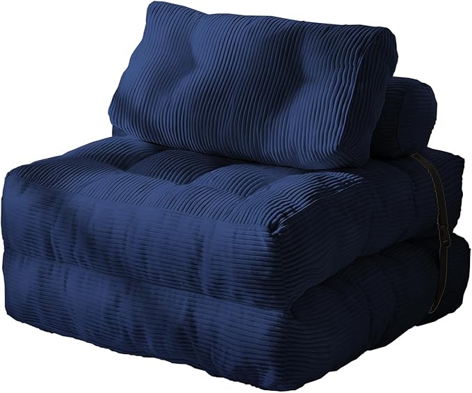 Folding Sofa Bed - Convertible Sleeper Chair with Pillow &amp Back Support Comfy Foldable Mattress Portable Futon Fold Out Chair Bed for Living Room/Bedroom/Apartment (Blue)