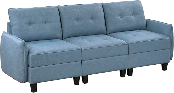 Lexicon Modern Couch with Hidden Storage Textured Fabric Modular Sofa Couch with Button-Tufted Design Reversible Back Cushion for Living Room/Bedroom/Office Blue