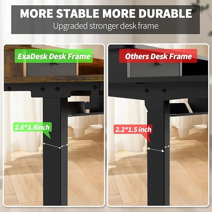 48 * 30 Inches Electric Standing Widened Desk Adjustable Height with 4 Drawers Double Storage Shelves Stand Up Desk Home Office Workstation Sit Stand up Desk (Rustic Brown)