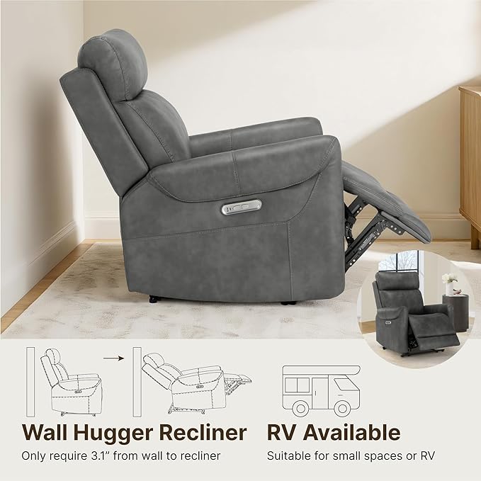 Leather Recliner Chair for Adults Wall Hugger RV Recliner with USB Charging Ports Electric Power Reclining Sofa for Living Room Home Theater Seating Bedroom