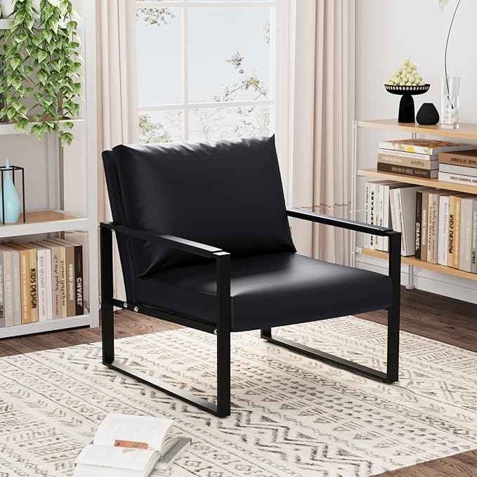 Recaceik Modern Accent Chair Set of 2 Arm Chairs Faux PU Leather Single Large Upholstered Sofa ChairErgonomic Lounge Living Room Chair for Bedroom Waiting Room Office Apartment Small SpaceBlack