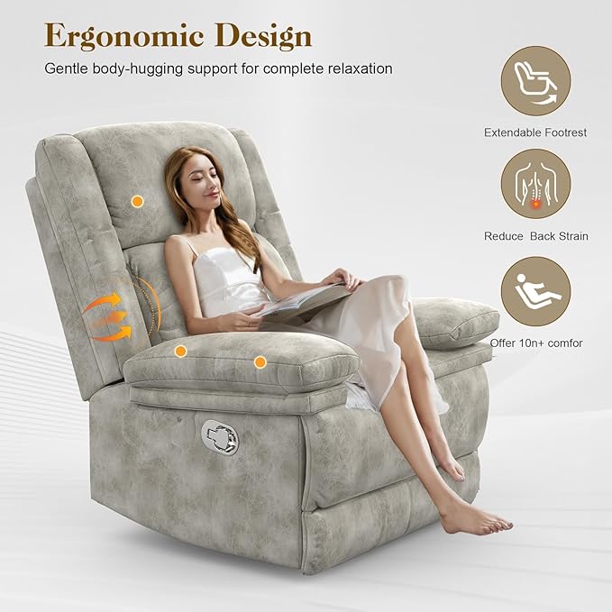 Recliner Chair for Adults Oversized Manual Pull Tab Reclining Chair 2-Tier Cushions Minimalist Style Single Sofa for Living Room RV (Polished Microfiber)