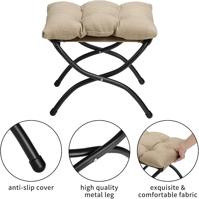 HollyHOME Lazy Chair with Foldable Ottoman Accent Comfy Lounge Armchair and Folding Footrest Stool Leisure Sofa Reading Chair and Footstool for Living Room Bedroom DormCotton-Linen Tan
