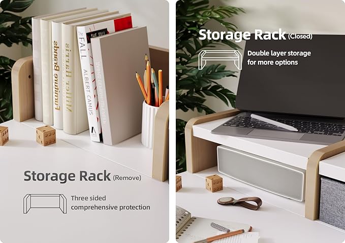 Claiks Standing Desk with Drawers &amp Power Outlet 48 Height Adjustable Computer Desk with USB C Port Sit Stand Home Office Desk with Monitor Stand Storage Shelves &amp Side Bag White