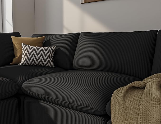 106“ Cloud Sectional Couches Sofa for Living Room Modern 4 Seats Couch Convertible L Shape Sofa No Assembly Needed (Black)